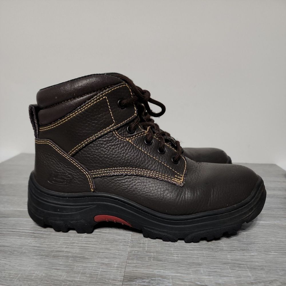 Skechers‎ Burgin Work Men's Boots Size 9 Brown Leather Slip Resistant Shoes - Picture 2 of 13